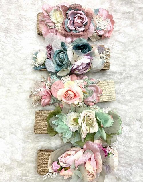 Raffia flower belt - various colors