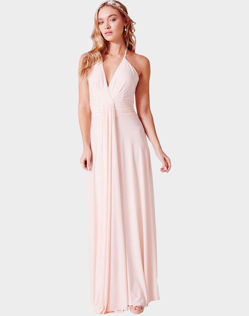 Long powder pink cocktail dress tied to the neck - Eleni