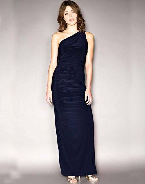 Navy blue asymmetric greek style party dress - Angelina