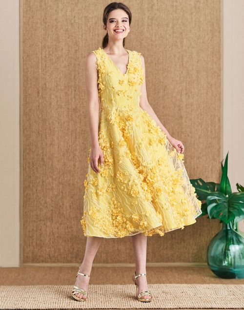 Yellow floral embroidered midi dress - PERFECT GUEST