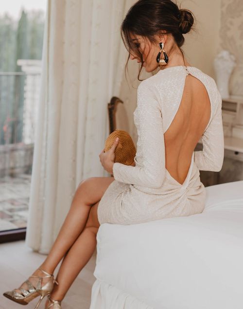 Stone open back long sleeve cocktail dress - PERFECT GUEST
