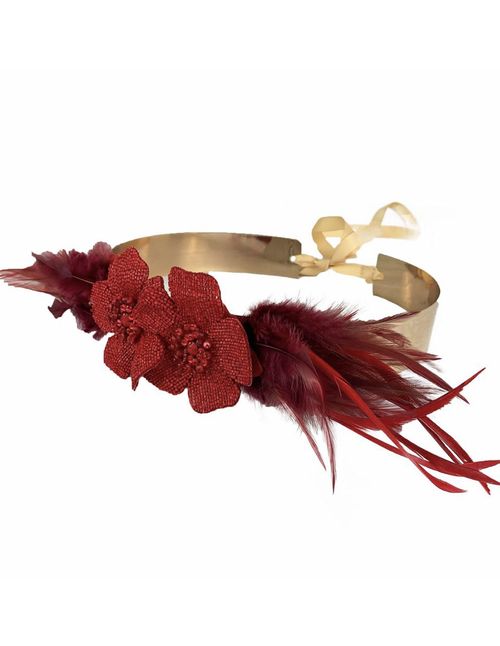 Belt with red flower and feather detail