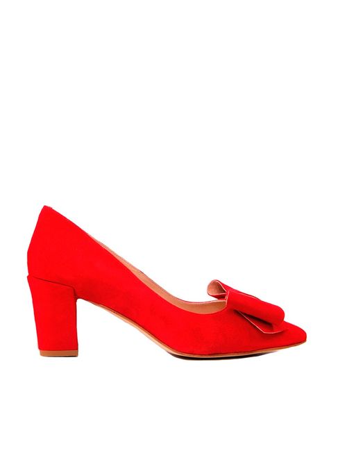 Red suede court shoes