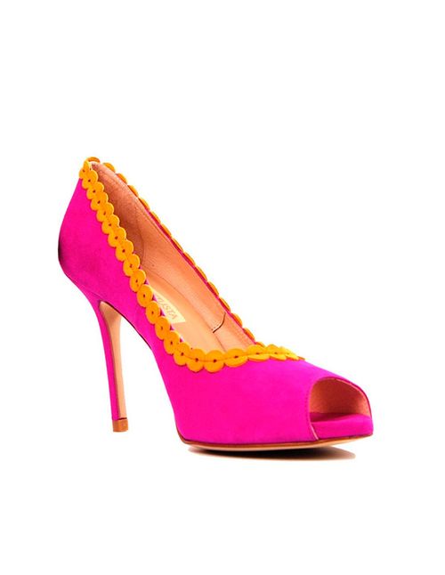 Fuchsia suede pumps with mustard detail