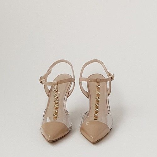 Nude slingback pump with pebbles