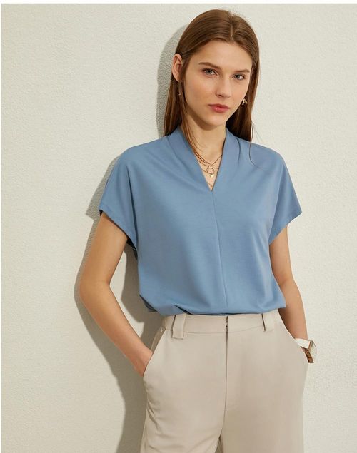 Short-sleeved V-neck blouse - various colors