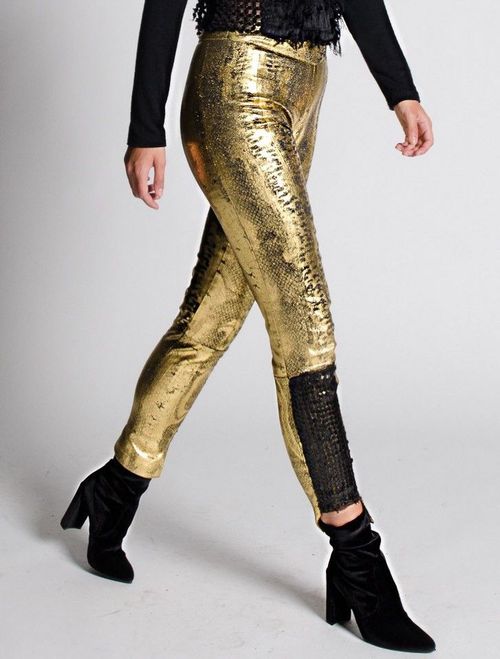 Shiny gold snake print party pants