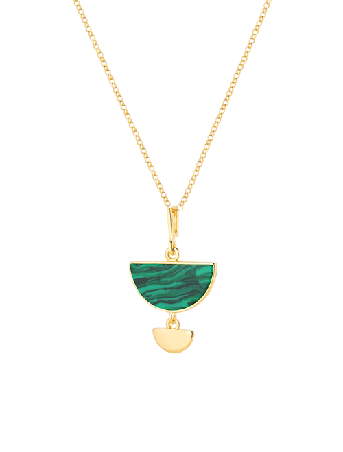 Crescent moon necklace in gold-plated silver with malachite stone