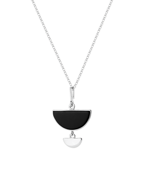 Crescent moon necklace in silver with onyx stone