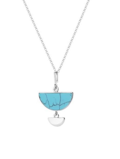 Crescent moon necklace in silver with turquoise stone