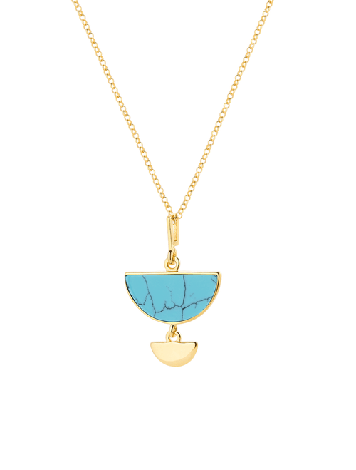 Crescent moon necklace in gold-plated silver with turquoise stone
