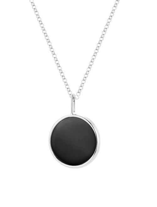 Silver coin necklace with onyx stone