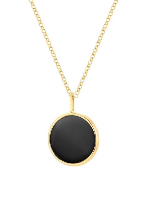 Gold plated silver coin necklace with onyx stone