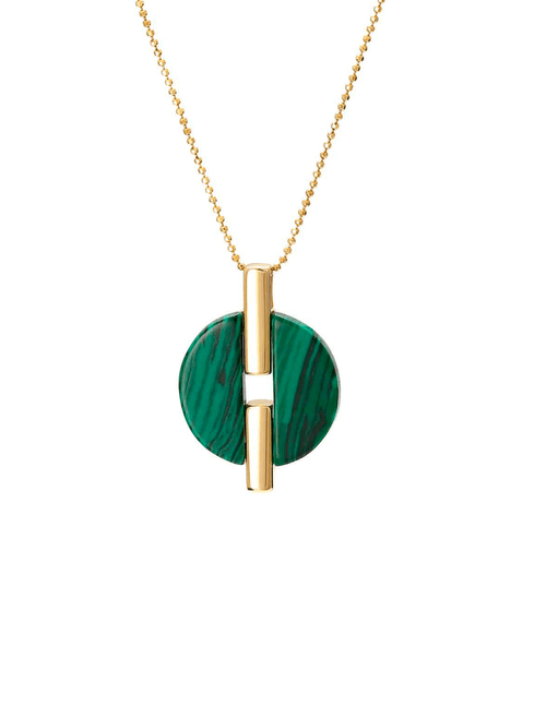 Gold plated silver necklace with malachite stone