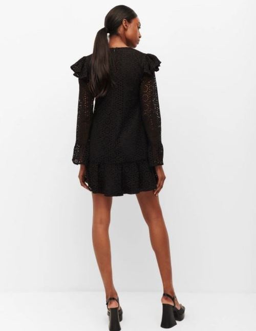 Black romantic style cocktail dress with broderie anglaise