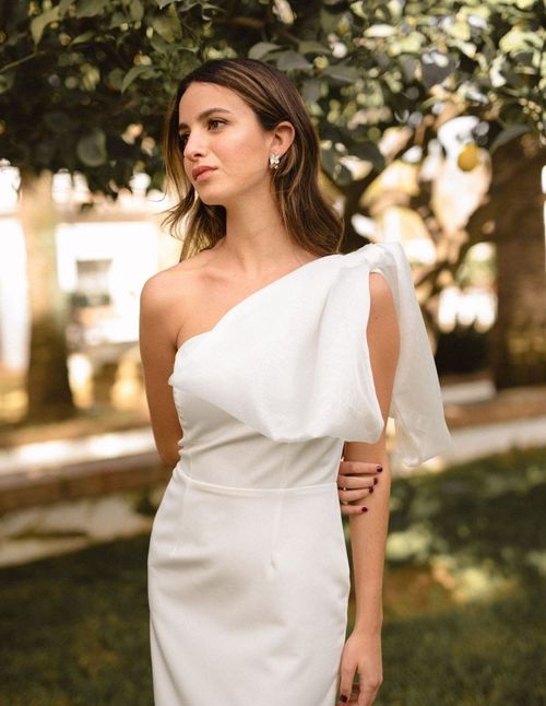 Midi wedding dress in crepe with bow detail