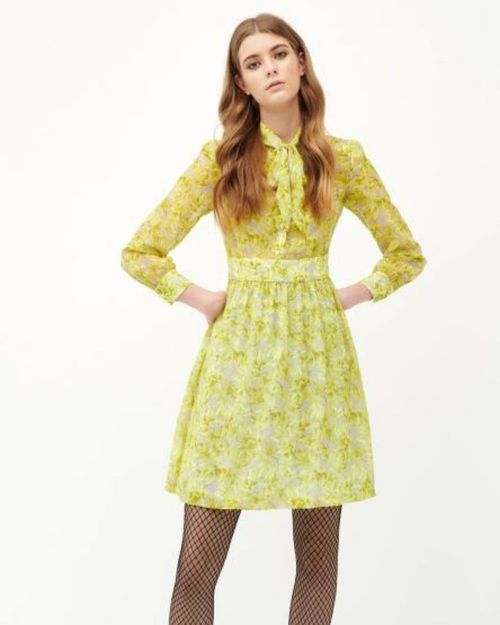 Pistachio green chiffon cocktail dress with bow around the neck