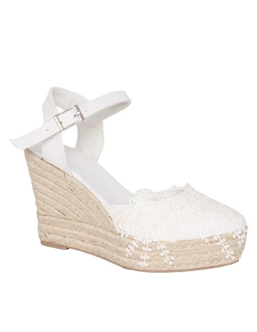 Esparto espadrille with canvas and lace platform