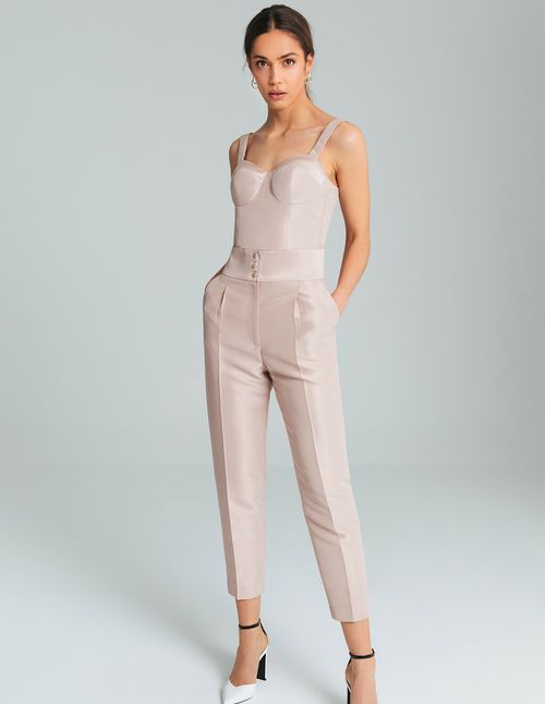 High-waisted trousers in satin fabric