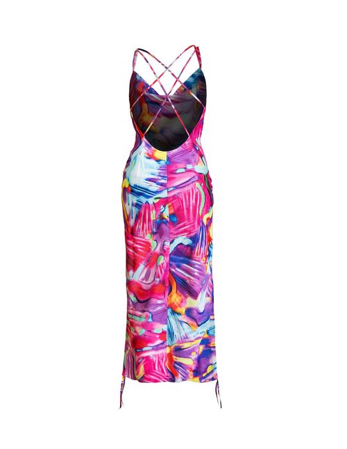 Adjustable straps cocktail dress with multicolour print