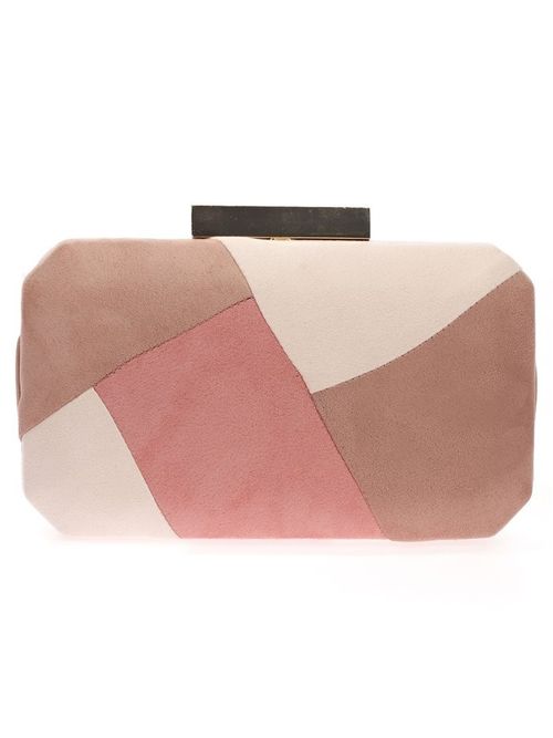 Pink suede party clutch with gold clasp
