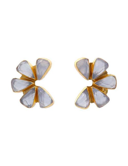Golden earrings with colored stone in the shape of petals