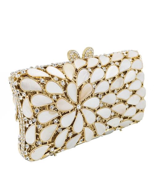 Rectangular jewel handbag with crystals and natural shells