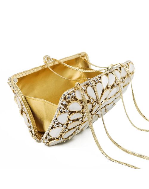 Bolso de mano joya rectangular con cristales y conchas naturales