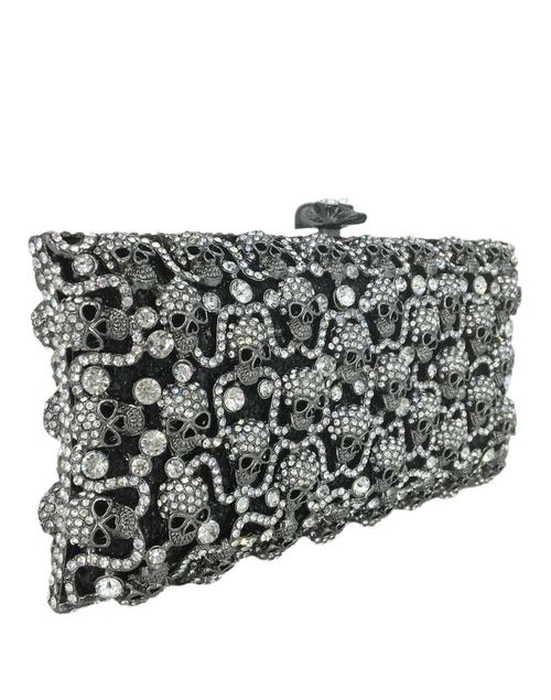 Black jewel handbag with small skulls