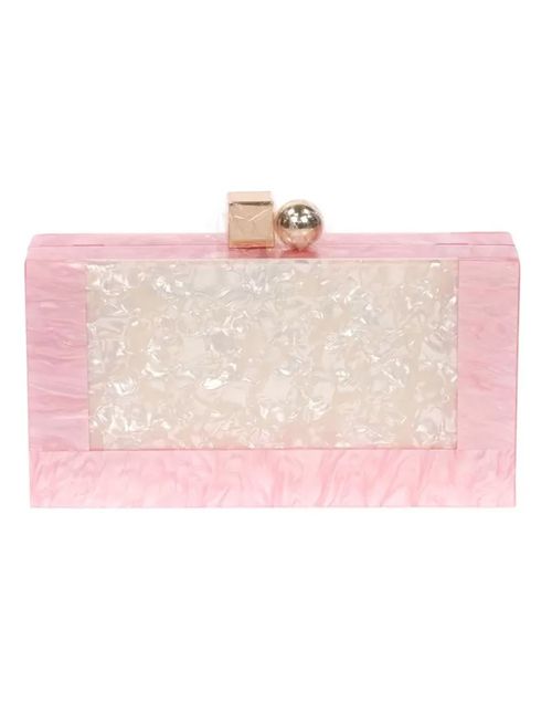 Pink mother-of-pearl party bag with metallic closure