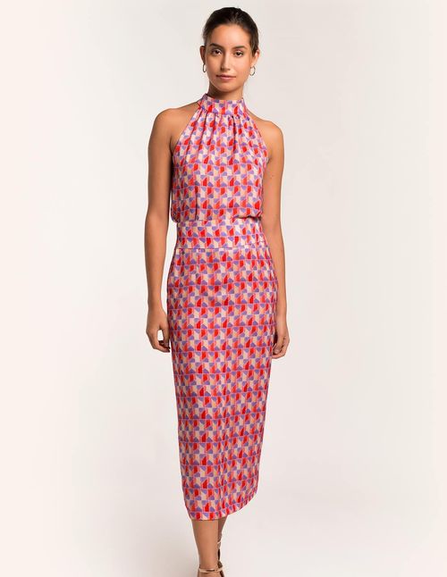 Printed party set with halter neck top and midi skirt