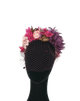 corona de flores de colores y texturas con velo morado lamatte