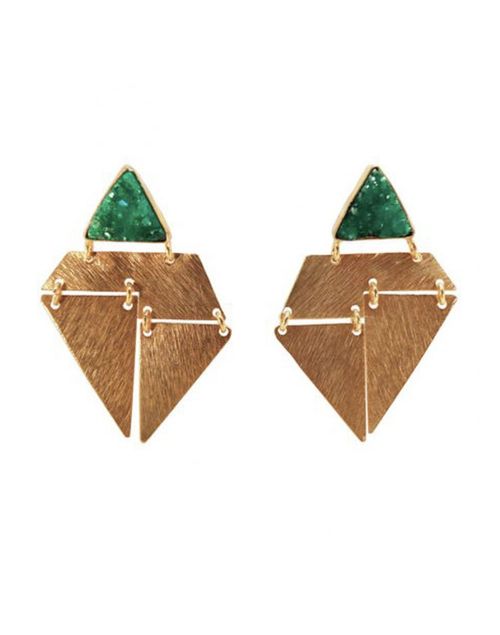 Green and gold origami earrings