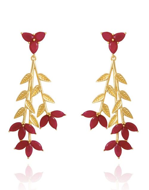 Party earrings with rubies and leaves - Blume