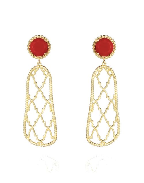 Alhambra golden earrings with red coral - Rocio Camacho