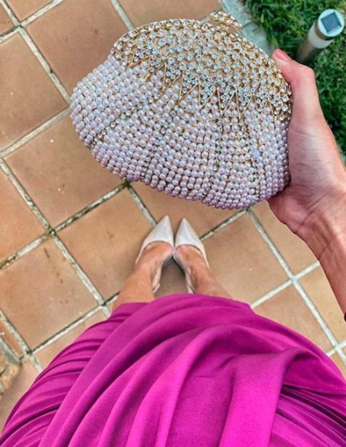 Shell-shaped party clutch with Swarovski crystals - Macarena Silt