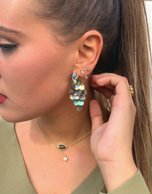 Long earrings with turquoise coin-shaped stones