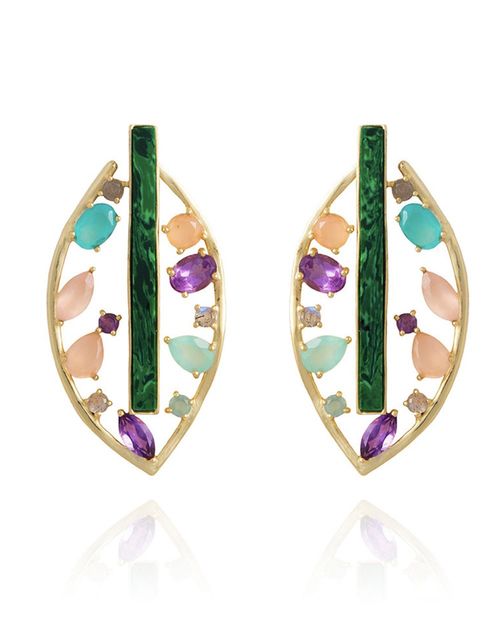 Leaf-shaped earrings with natural stones - Serendipity