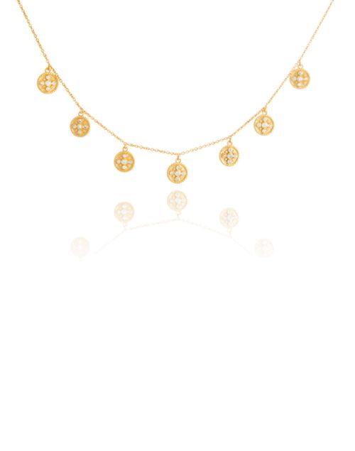 Short necklace with gold coins and glitter