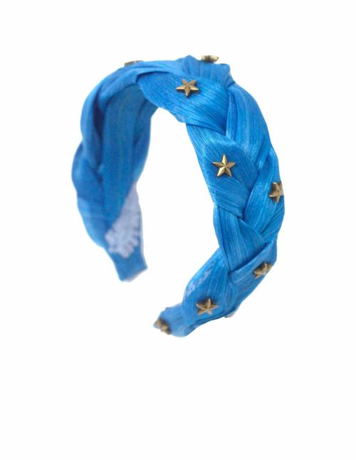 Electric blue braided headband with tan stars