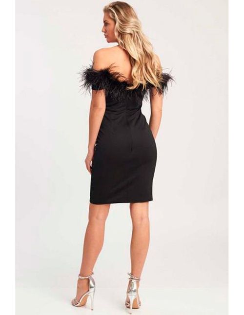 Short party dress with feather detail