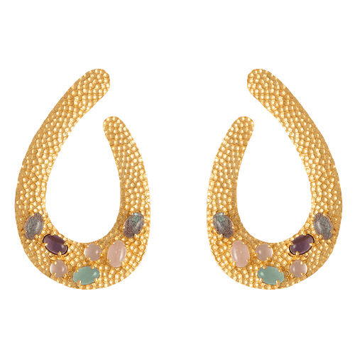 Golden teardrop party earrings with natural stones - PERFECT GUEST