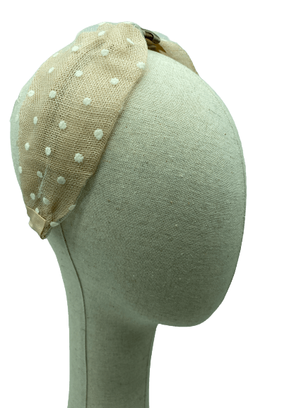 Ecru sinamay headband with white plumeti tulle