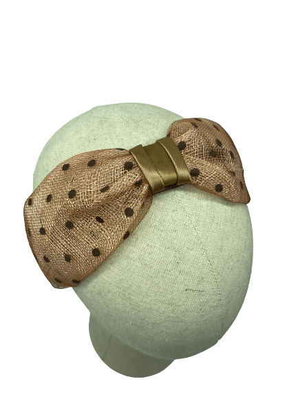 Stick pink sinamay headband with chocolate brown plumeti tulle