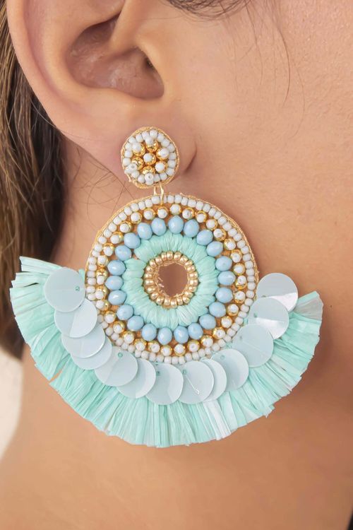 XXL earrings with fringes and turquoise beads