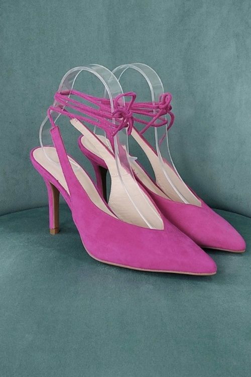 Purple slingback party shoe with ankle straps
